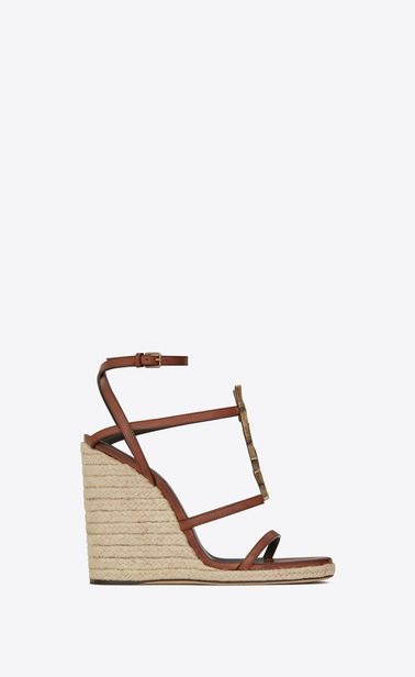 CASSANDRA platform espadrilles in leather with a bamboo logo